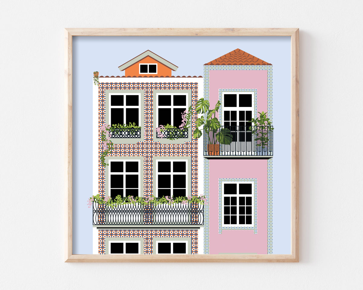 Pink/Orange Porto Houses Art Print SUPER SECONDS FESTIVAL