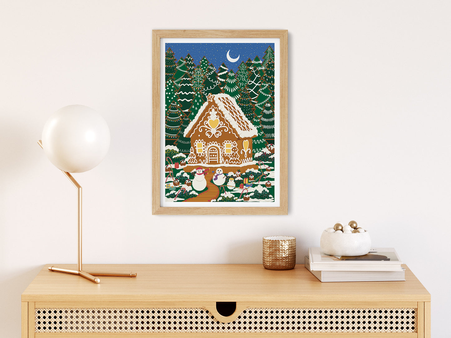 Snowmen in Gingerbread Village Art Print