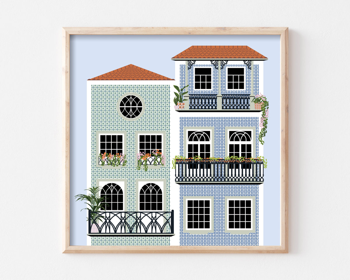 Blue/Green Porto Houses Art Print SUPER SECONDS FESTIVAL