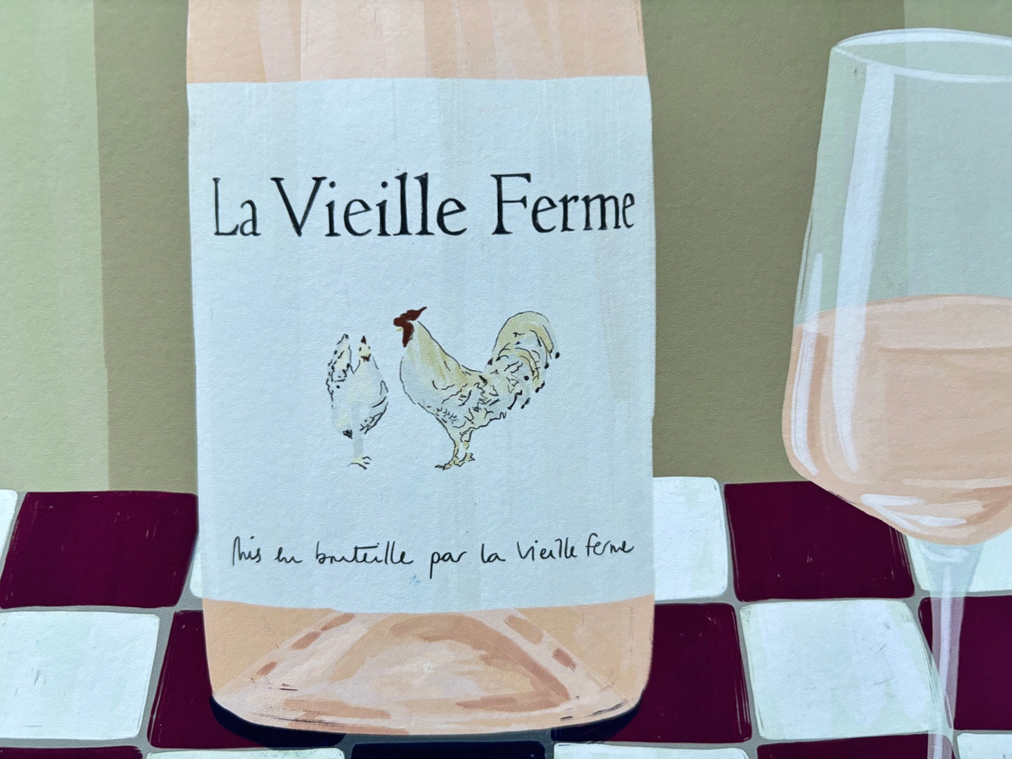 Chicken Wine (Khaki/Red) Art Print