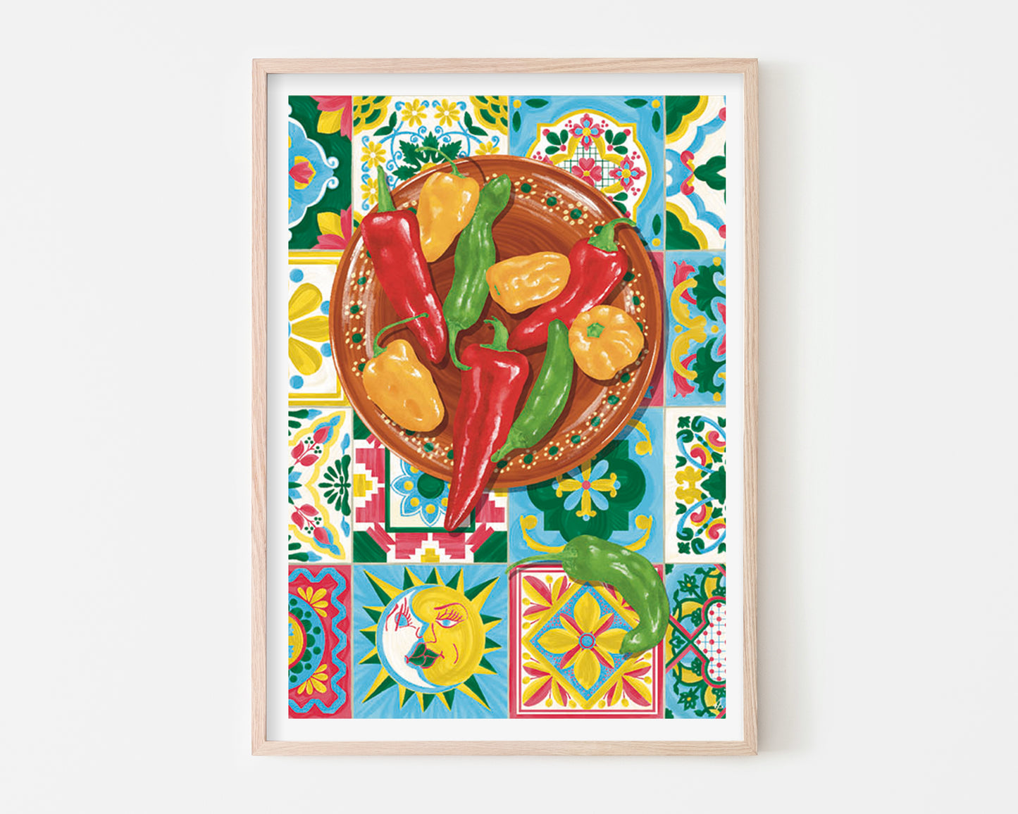 Mexican Chillis & Tiles Art Print