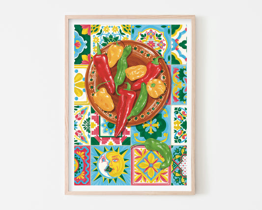 Mexican Chillis & Tiles Art Print