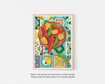 Mexican Chillis & Tiles Art Print