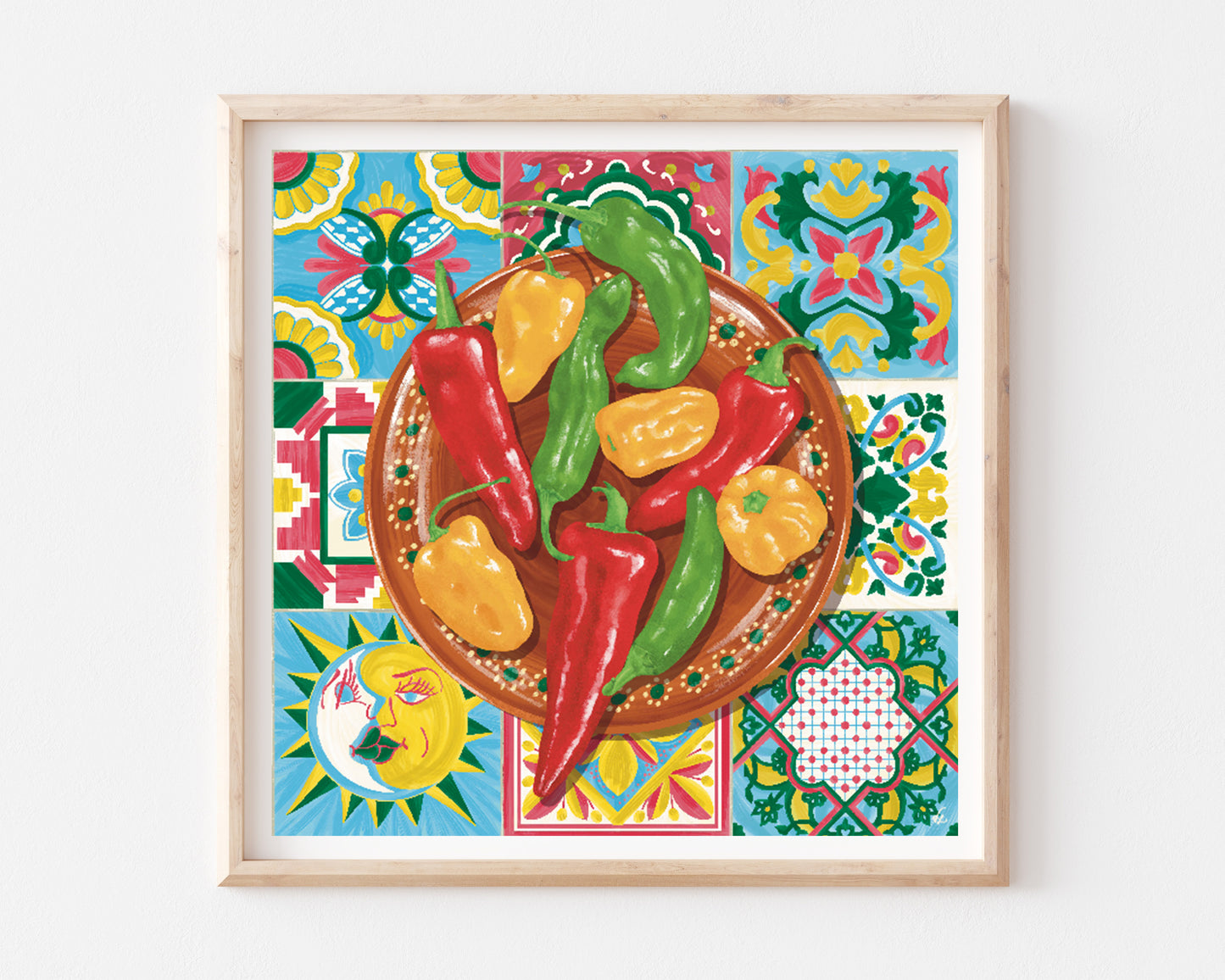 Mexican Chillis & Tiles Art Print