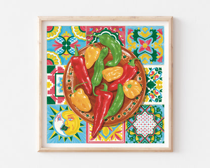 Mexican Chillis & Tiles Art Print