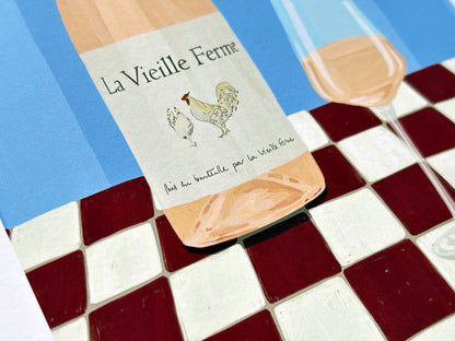 Chicken Wine (Blue/Red) Art Print