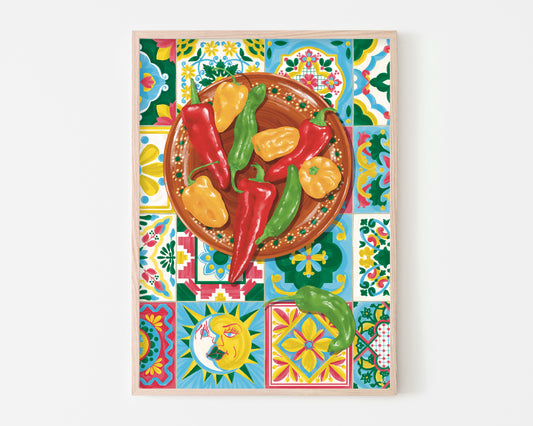 Mexican Chillis & Tiles Art Print